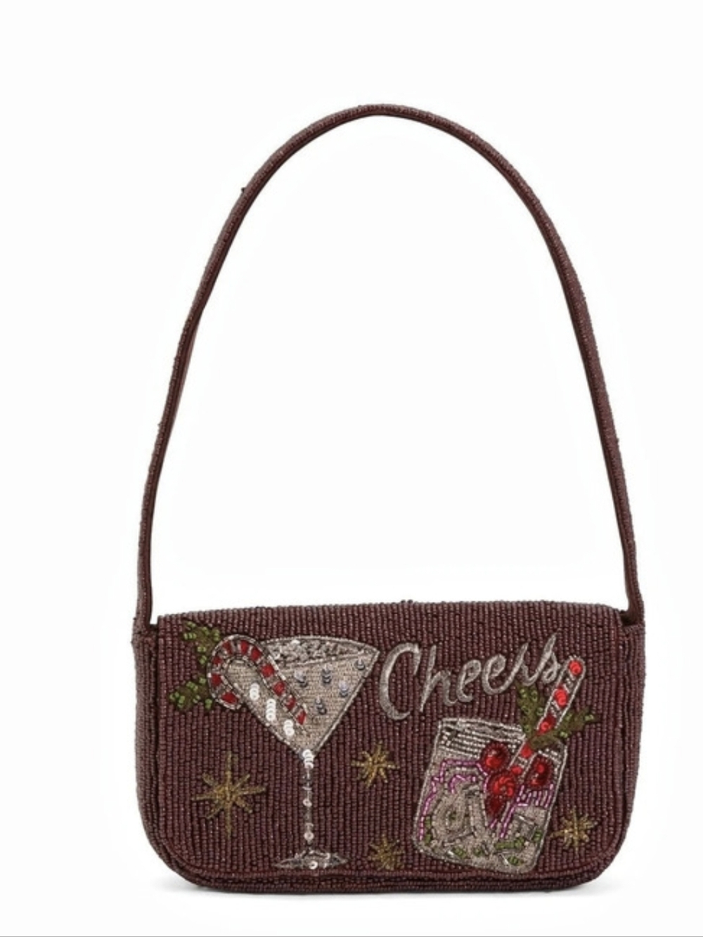 ❤️▪️Made  In India▪️ Martini Burgundy Beaded Shoulder Cheers Celebrate Bag